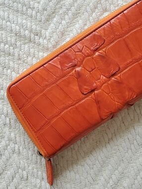 Orange Crocodile Skin Long Zipper Wallet